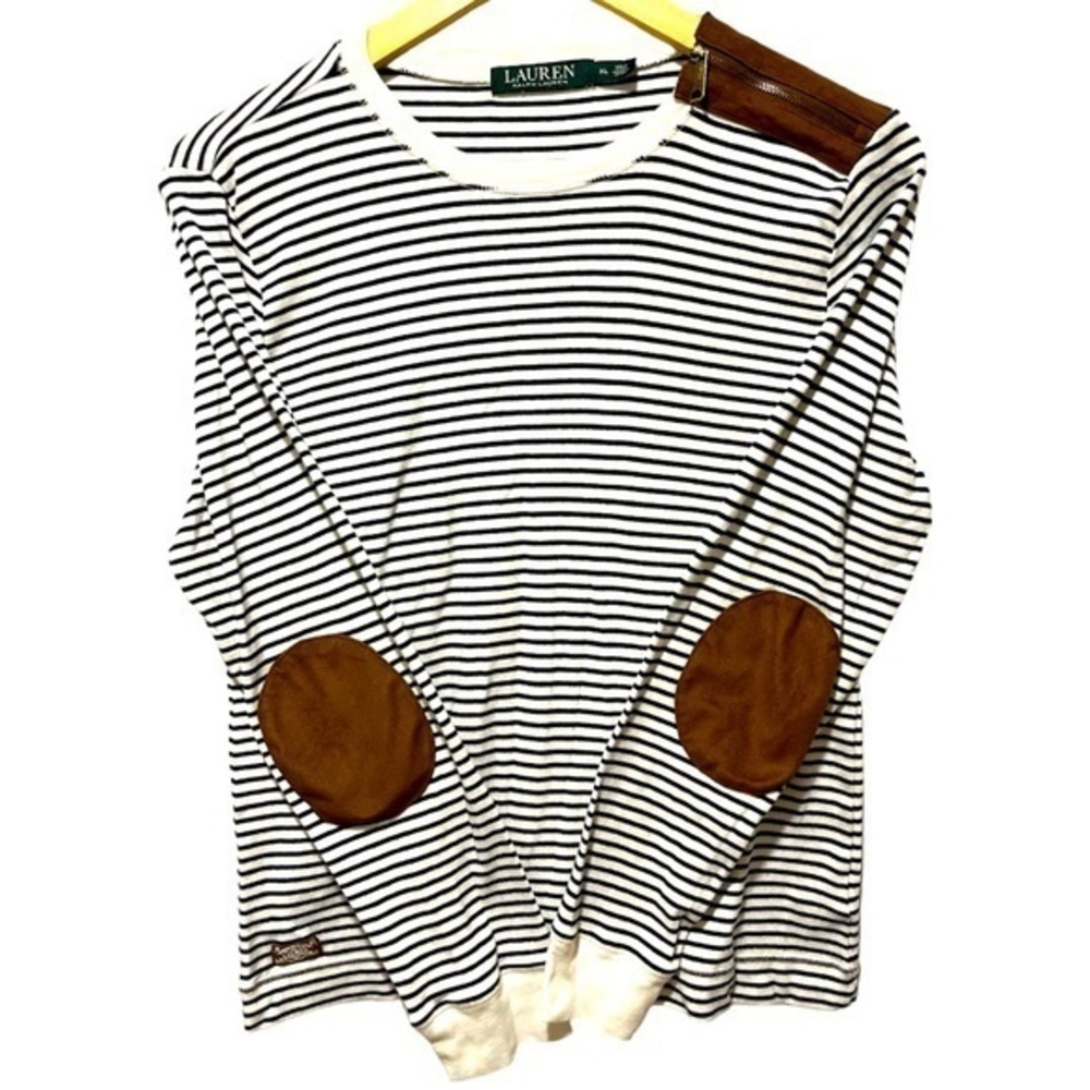Lauren Ralph Lauren Striped Ribbed Elbow
Patch Long Sleeve Shirt